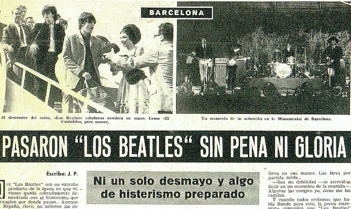 Recorte de prensa cr&oacute;nica de la actuaci&oacute;n de The Beatles en Barcelona el 3 de julio de 1965