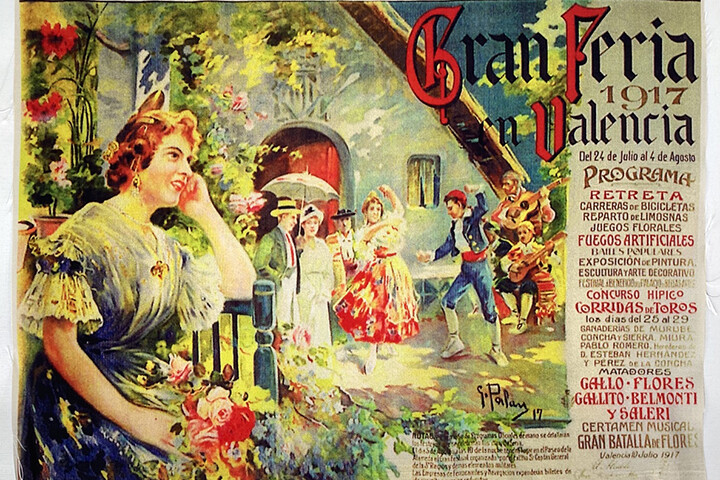 Cartel apaisado con programa de la gran feria de Valencia de 1917