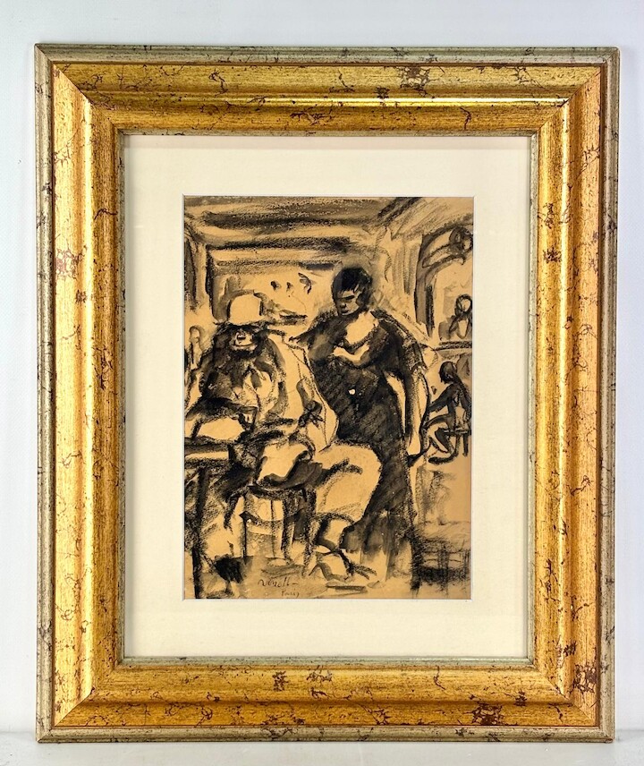 Acuarela de Isidro Nonell. Café parisino. Firmada en París. 36 x 27 cm. Excentric Art