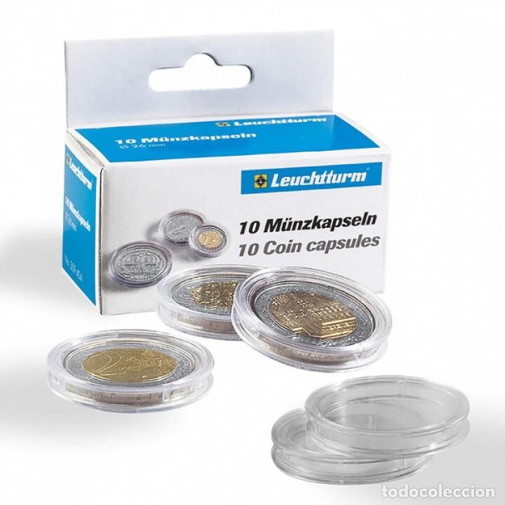 Cápsulas para monedas de hasta 35 mm Ø Leuchtturm Caja 10 Unidades