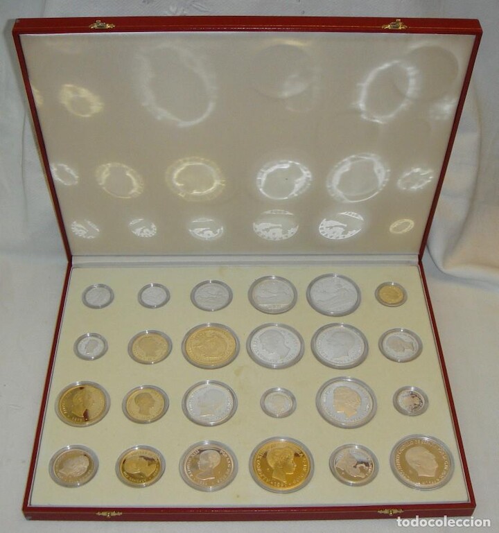 Colección de monedas. Historia de la Peseta. PLATA .925 mls y baño de oro 24 k. FNMT. Certificado.