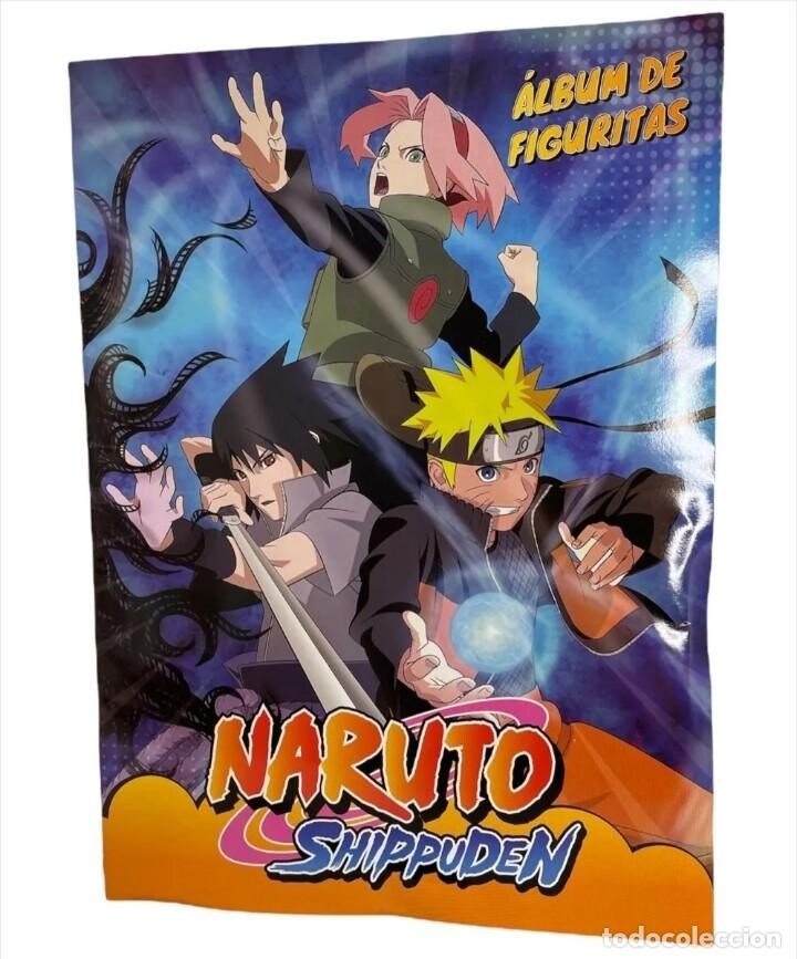 Álbum Naruto Shippuden vacío, con su colección completa de todos los cromos a pegar sacados de sobres.