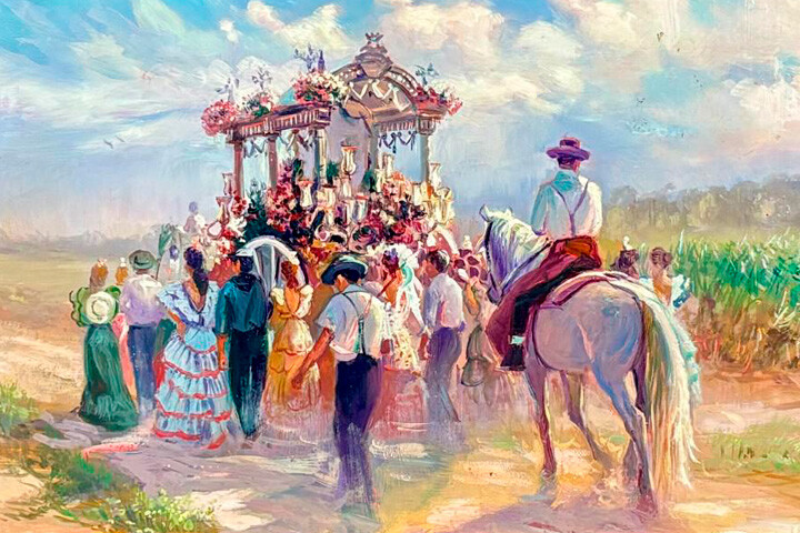  Óleo cobre Rafael Atencia (Castro del Río, Córdoba, 1954). Romería del Rocío 