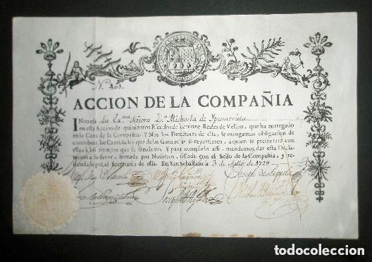 Acción de la Real Compañía Guipuzcoana de Caracas, 1729