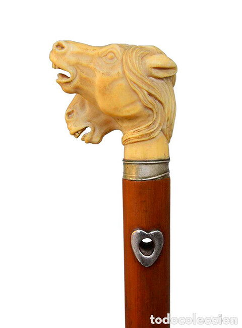 Bastón de marfil con cabeza de caballo del s. XIX.