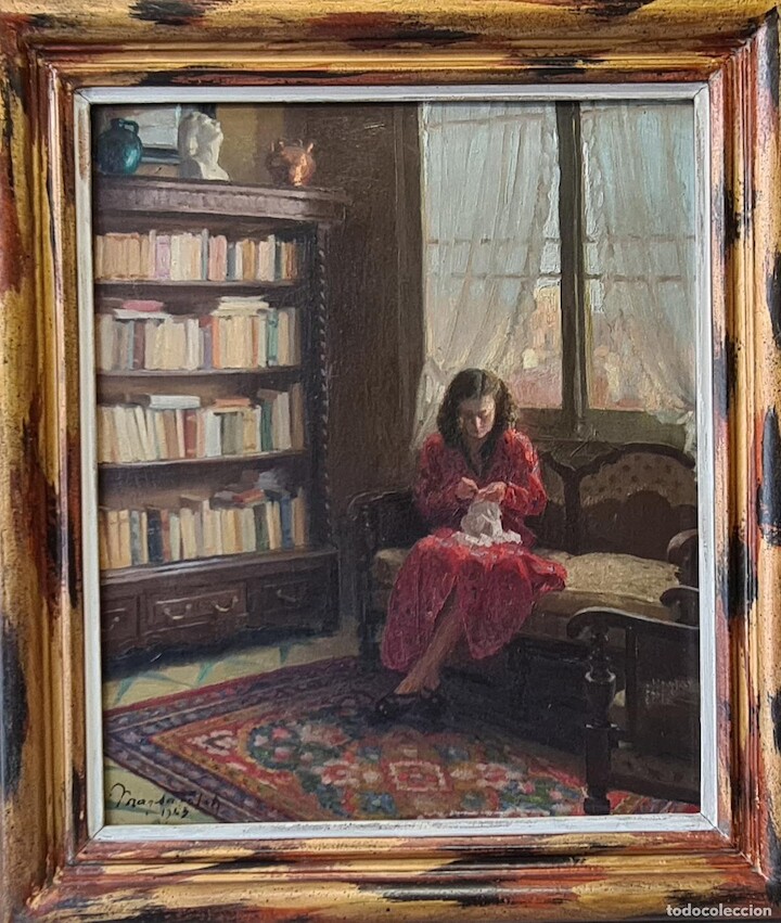 Retrato de costurera, óleo sobre tabla, Magda Folch Solé, s. XX