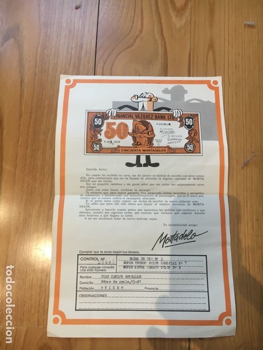 Tebeos: carta de Mortadelos. 1989 - Foto 1