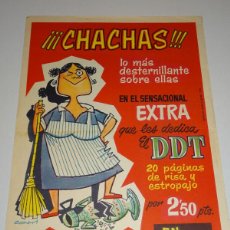 Tebeos: (M) CARTEL EDITORIAL DDT ¡¡¡CHACHAS!! SENSACIONAL EXTRA QUE LES DEDICA EL DDT, CONTI, ORIGINAL. Lote 378051569