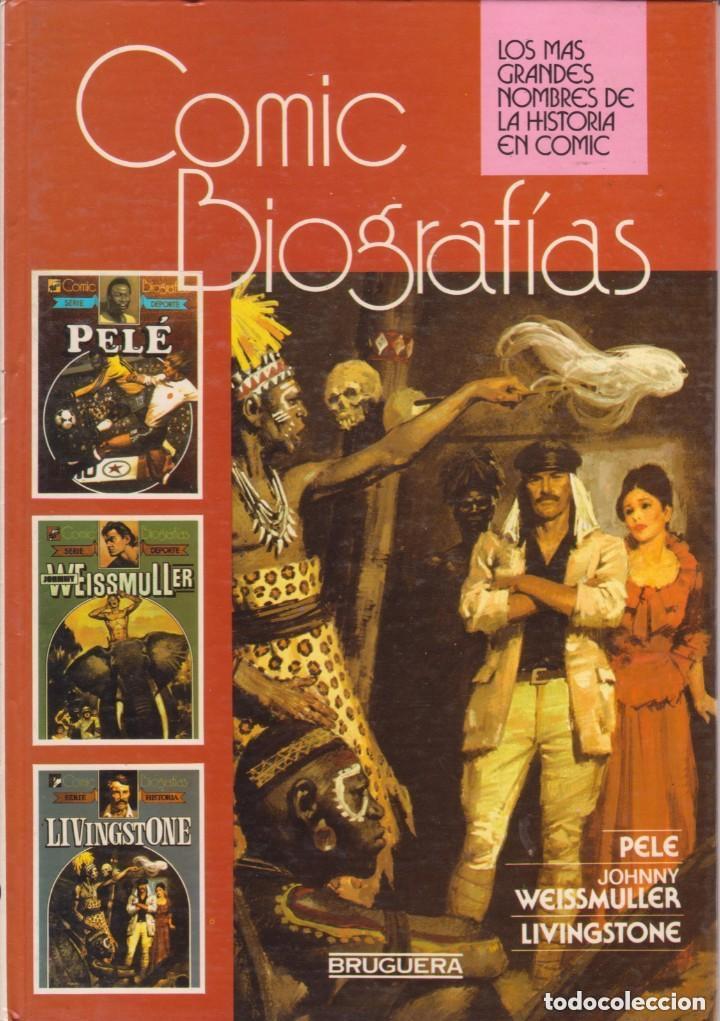 Tebeos: COMIC BIOGRAF&Iacute;AS CON PEL&Eacute;, JOHNNY WEISSMULLER Y LIVINGSTONE (tapa dura/ED. BRUGUERA.