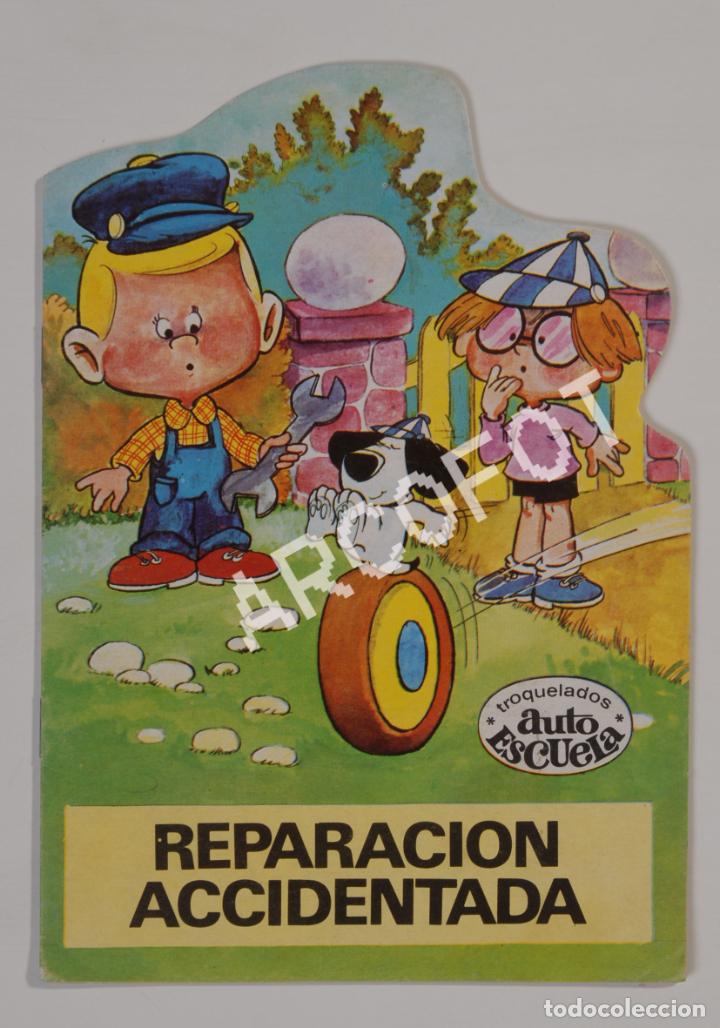 Tebeos: Reparaci&oacute;n accidentada - Troquelados Autoescuela n&ordm; 8 - B&oacute;lido adhesivo Auto-Union PI -Bruguera 1971
