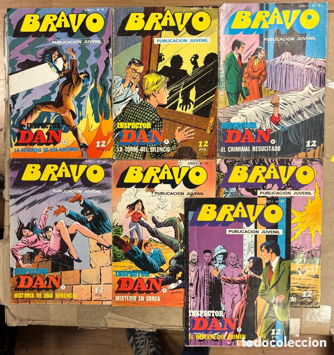 Tebeos: BRAVO (PUBLICACI&Oacute;N JUVENIL)- INSPECTOR DAN. LOTE DE 7 TEBEOS. EDITORIAL BRUGUERA 1976.