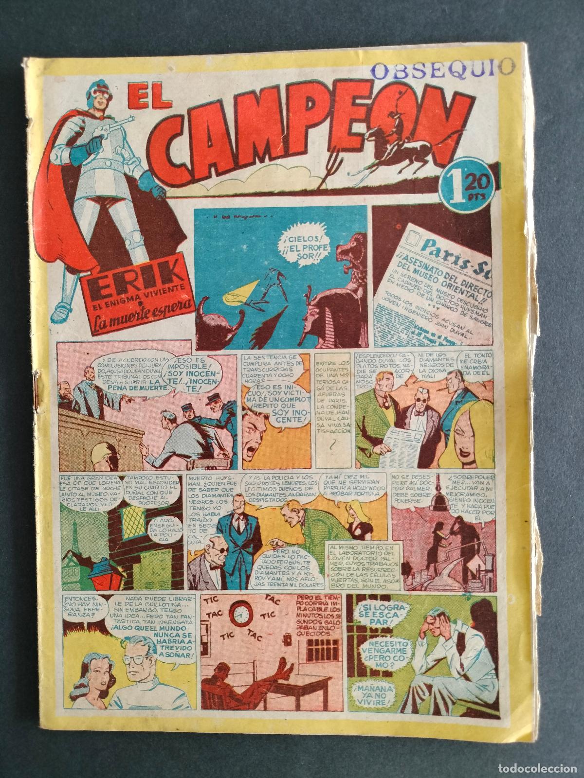 Tebeos: El Campe&oacute;n N&deg; 1 Erik El Enigma Viviente - LA MUERTE ESPERA / A&ntilde;o 1948 Original de Epoca Bruguera