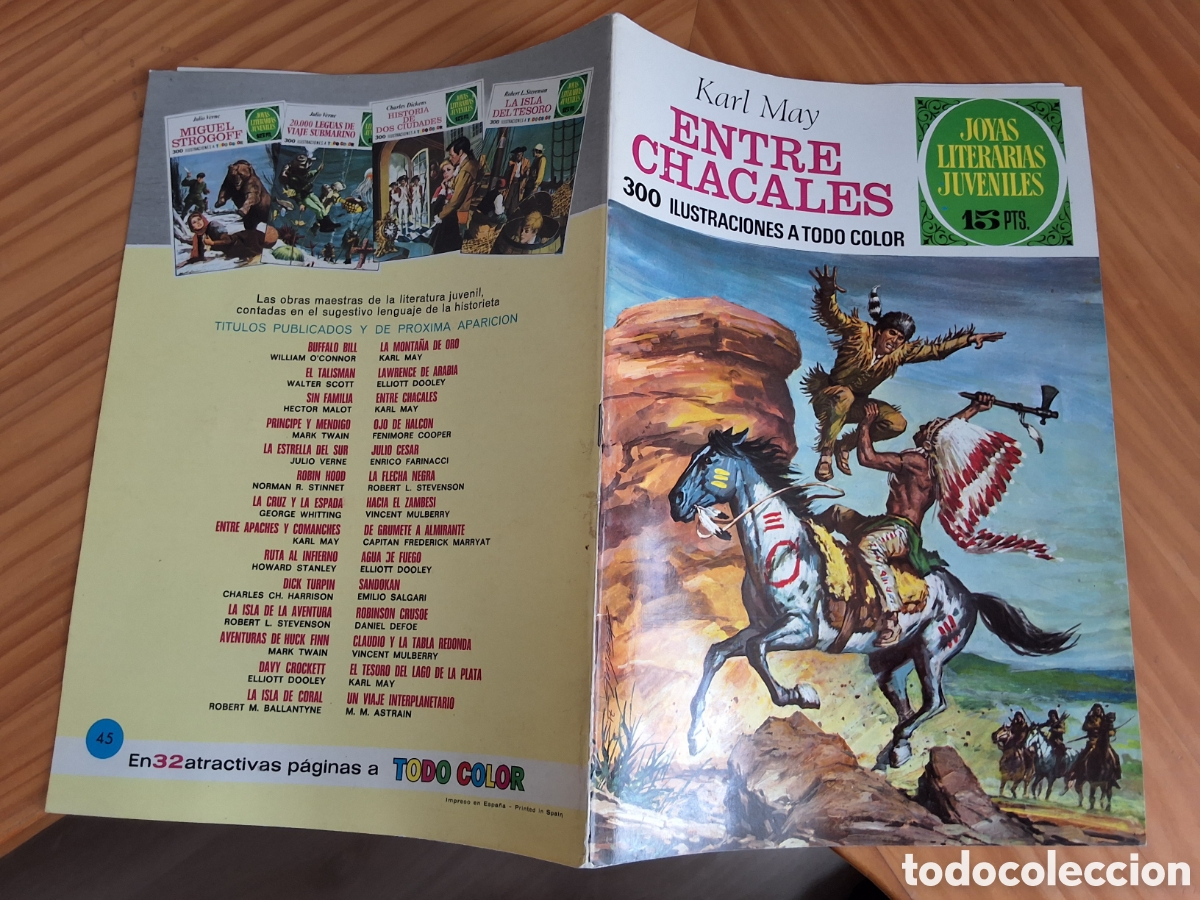 Tebeos: Joyas literarias juveniles comic n&uacute;mero 45 entre chacales a&ntilde;o 1972 edici&oacute;n 1&deg;