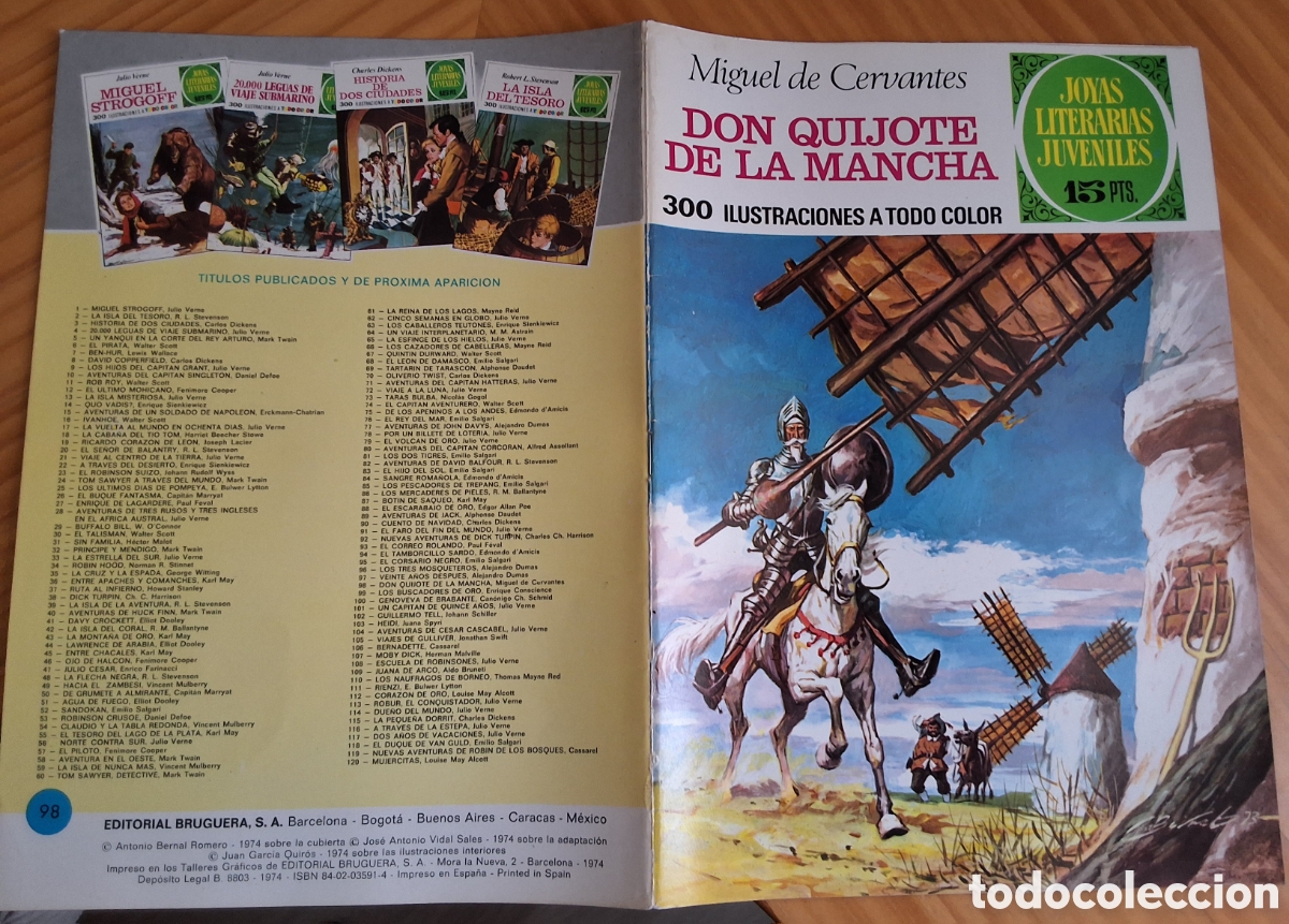Tebeos: Joyas literarias juveniles comic Don Quijote de la Mancha n&uacute;mero 98 edici&oacute;n 1&deg; a&ntilde;o 1974