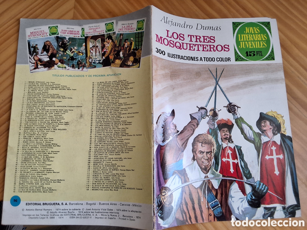 Tebeos: Joyas literarias juveniles comic los tres mosqueteros n&uacute;mero 96 edici&oacute;n 1&deg; a&ntilde;o 1974