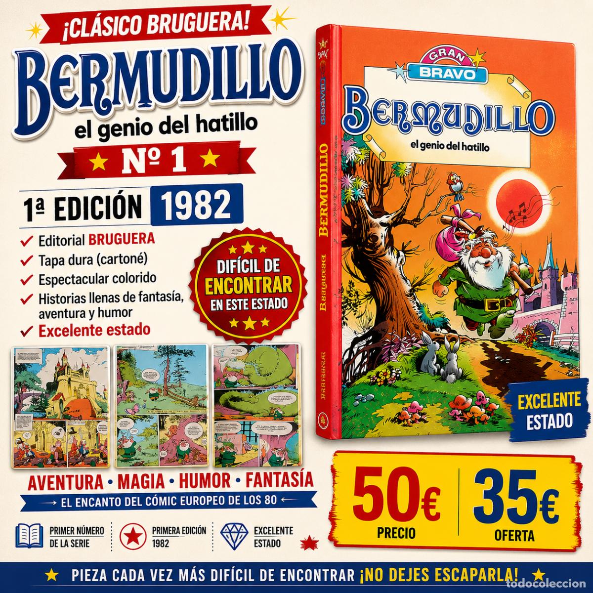 Livros de Banda Desenhada: BERMUDILLO EL GENIO DEL HATILLO N&ordm; 1 | 1&ordf; EDICI&Oacute;N | BRUGUERA 1982 | EXCELENTE
