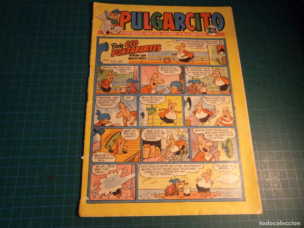 Tebeos: Pulgarcito. N&ordm; 1455. Bruguera. Lomo abierto. Falta de papel en contraportada.