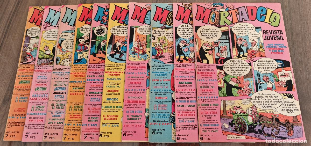 Tebeos: MORTADELO n&ordm; 71, 75, 77, 80, 82, 84, 88, 92, 95 y 97 (Bruguera 1972) 10 tebeos.