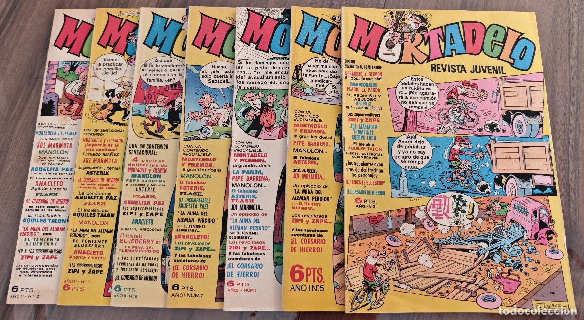 Giornalini: MORTADELO n&ordm; 3, 5, 6, 7, 8, 10 y 12 (Bruguera 1970/71) 7 tebeos.