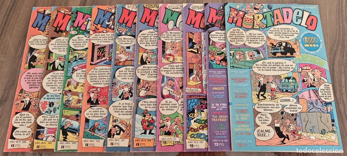 Tebeos: MORTADELO n&ordm; 235, 261, 307, 311, 318, 321, 325, 329, 330 y 338 (Bruguera 1975/77) 10 tebeos.