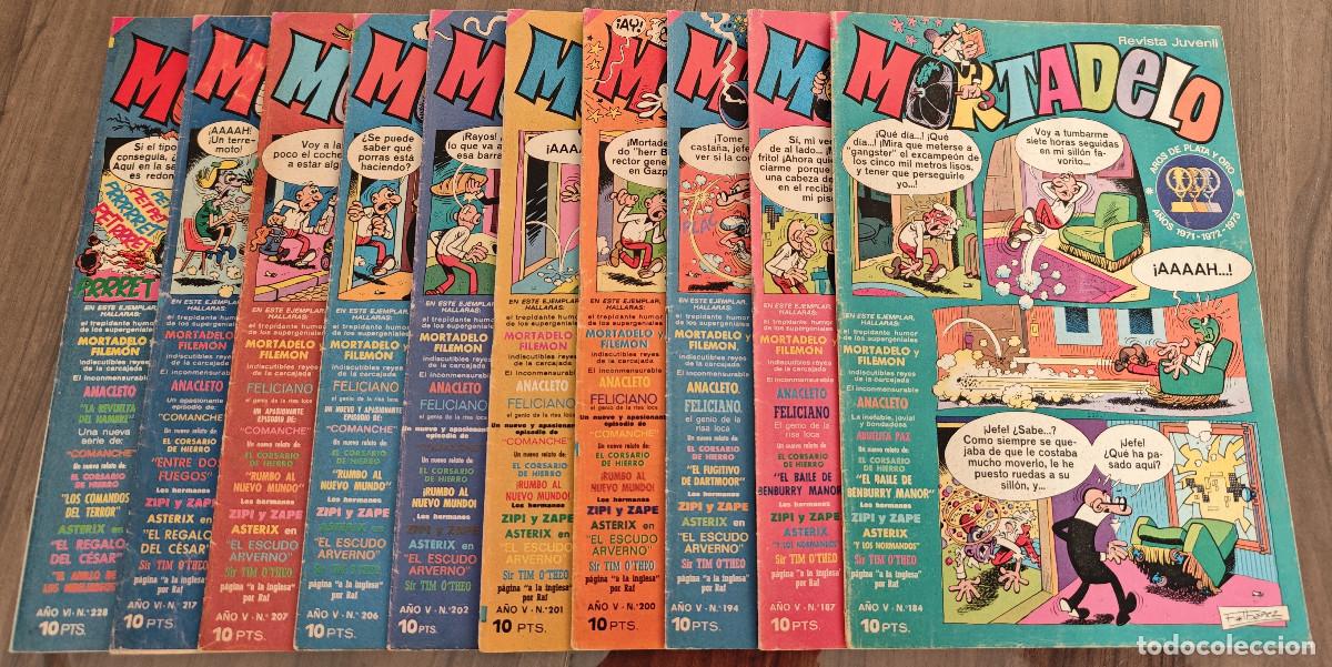 Tebeos: MORTADELO n&ordm; 184, 187, 194, 200, 201, 202, 206, 207, 217 y 228 (Bruguera 1974/75) 10 tebeos.
