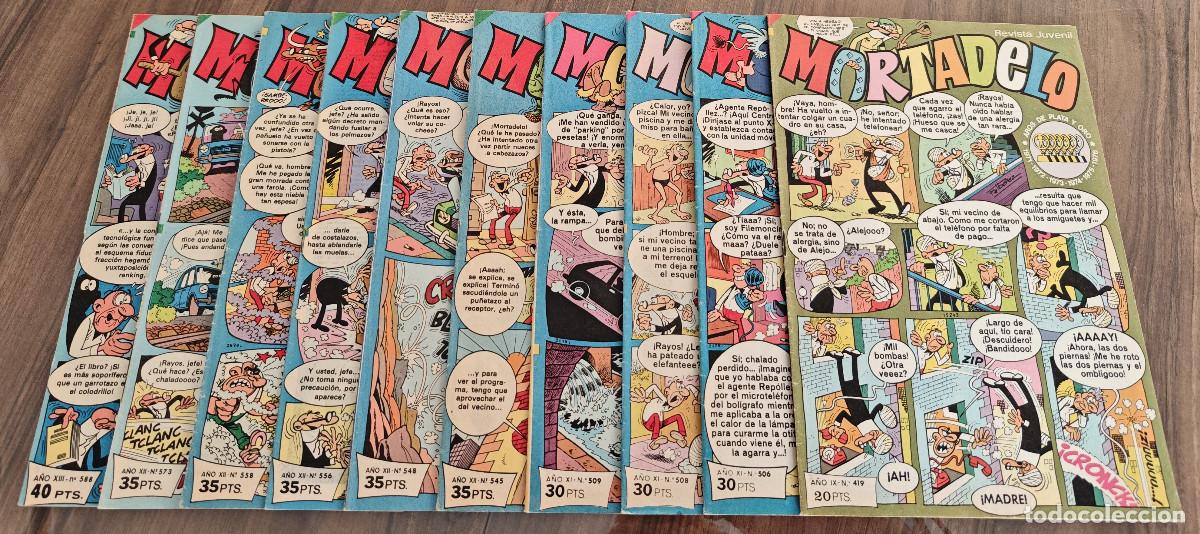 Tebeos: MORTADELO n&ordm; 419, 506, 508, 509, 545, 548, 556, 558, 573 y 588 (Bruguera 1978/82) 10 tebeos.