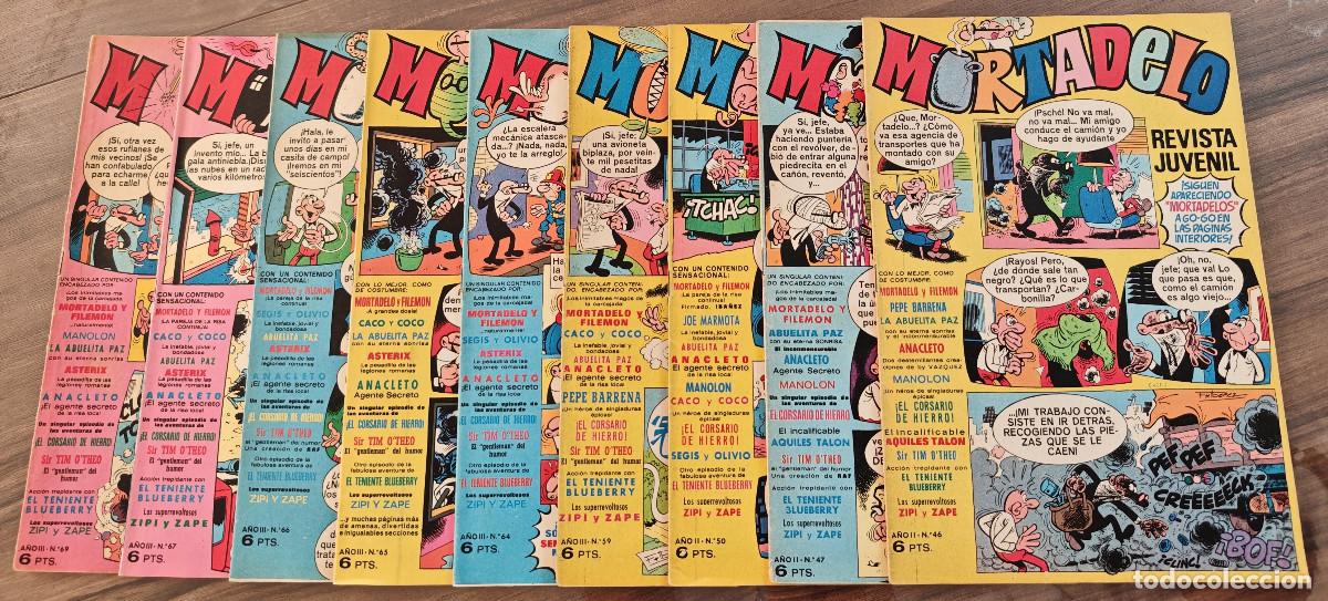 Tebeos: MORTADELO n&ordm; 46, 47, 50, 59, 64, 65, 66, 67 y 69 (Bruguera 1971/72) 9 tebeos.