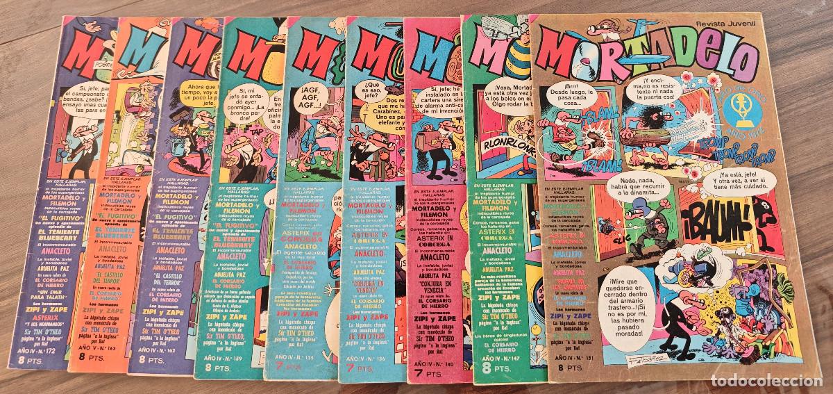 Tebeos: MORTADELO n&ordm; 135, 136, 140, 147, 151, 159, 162, 163 y 172 (Bruguera 1973/74) 9 tebeos.