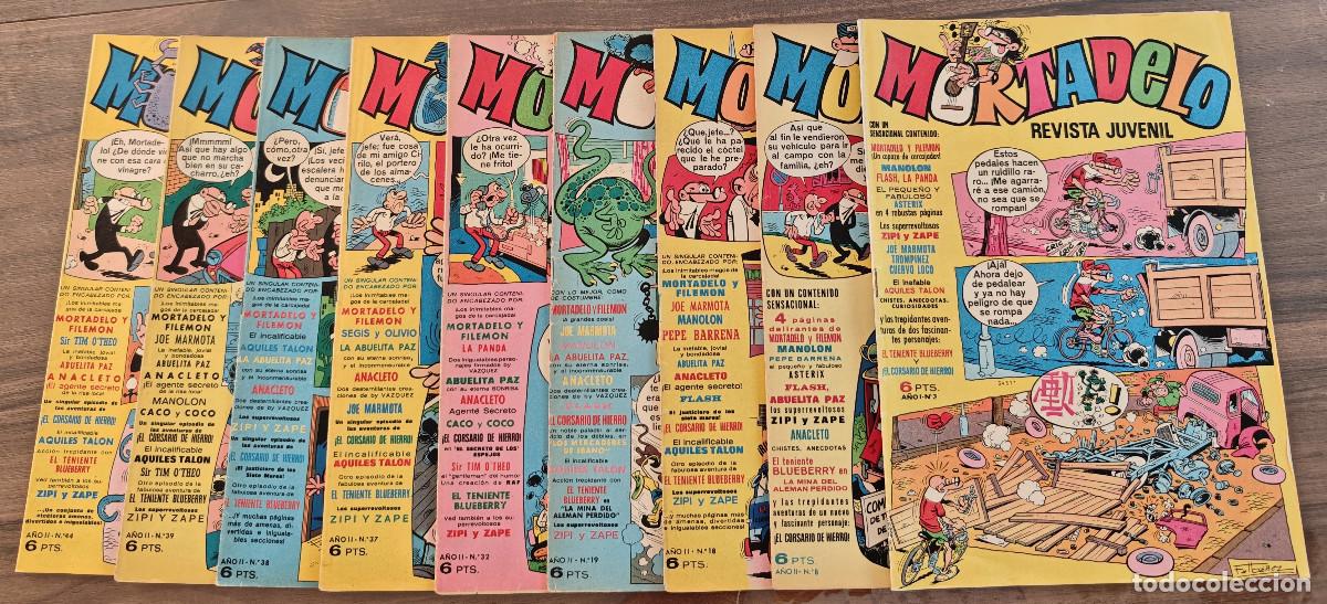BDs: MORTADELO n&ordm; 3, 8, 18, 19, 32, 37, 38, 39 y 44 (Bruguera 1970/71) 9 tebeos.