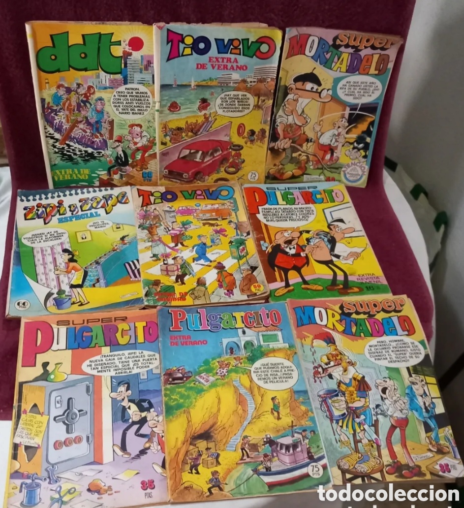 Tebeos: LOTE 19&times;COMICS/PULGARCITOS+DDT+SUPER MORTADELO+TIO VIVO ZIPI y ZAPE+OL&Eacute; MORTADELO y ESPECIAL