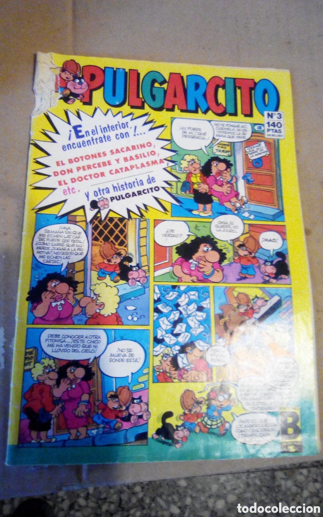 Tebeos: Pulgarcito, n&deg; 3. Ediciones B, a&ntilde;o 1987. Esquina superior izquierda con rotura.