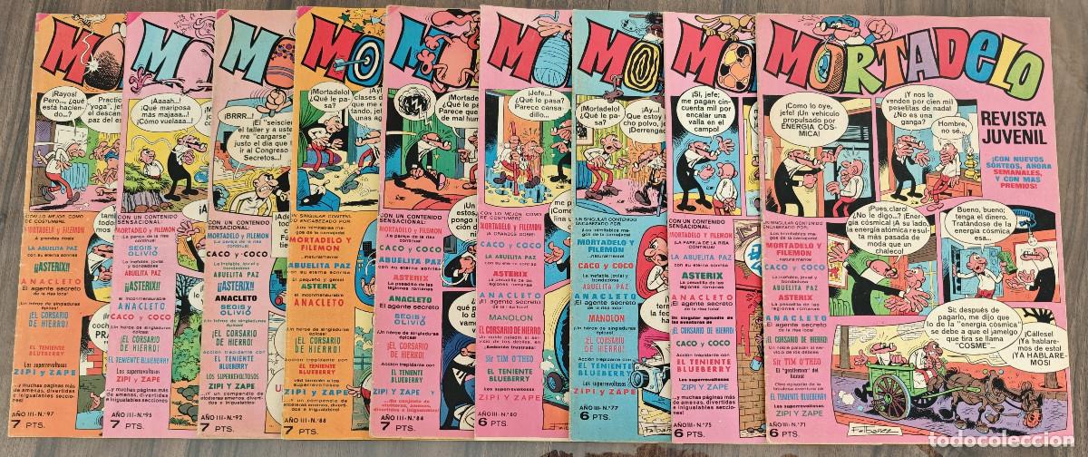 Comics: MORTADELO n&ordm; 71, 75, 77, 80, 84, 88, 92, 95 y 97 (Bruguera 1972) 9 tebeos.