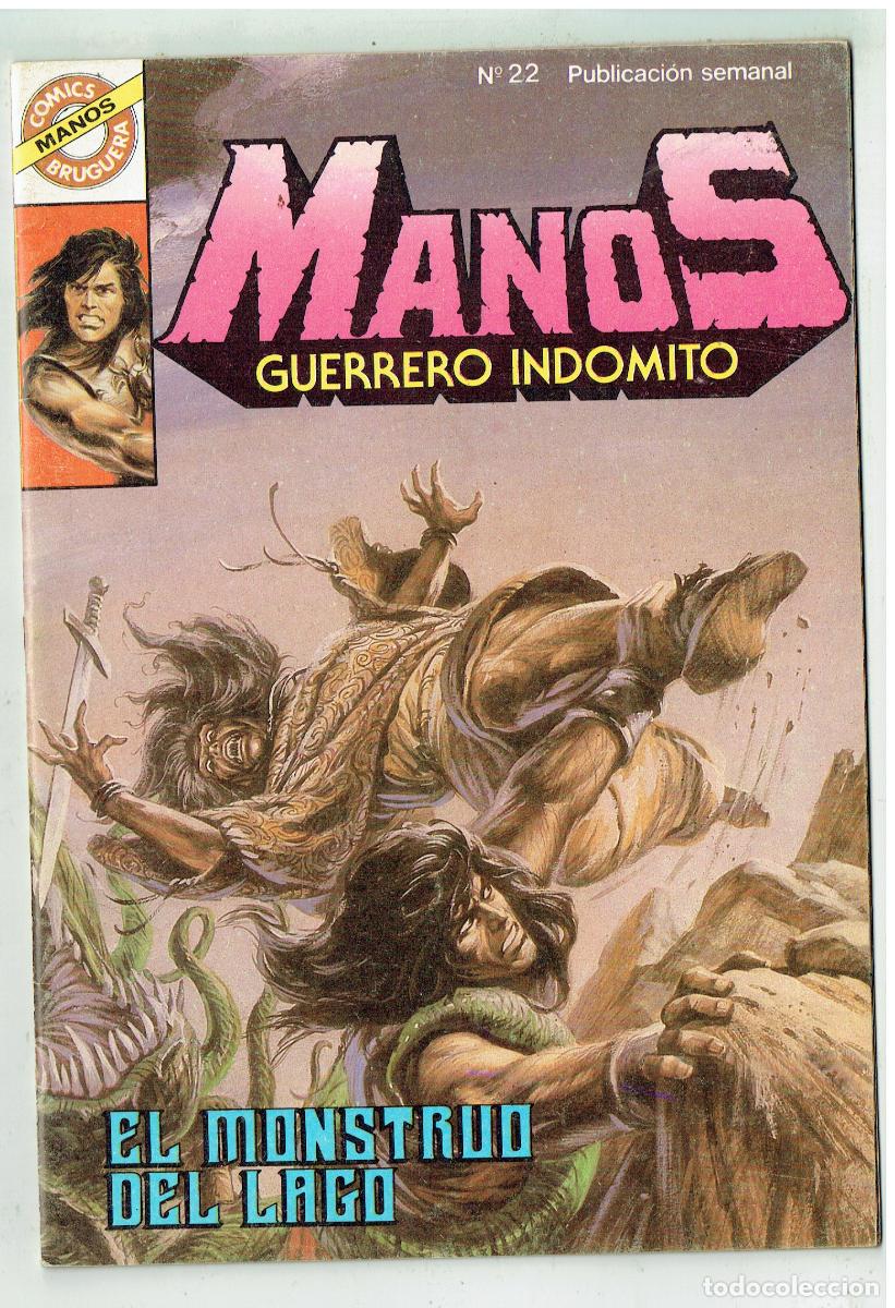 Tebeos: MANOS GUERRERO INDOMITO. N&ordm; 22. EL MONSTRUO DEL LAGO. CON POSTER. COMICS BRUGUERA. (B/48.3 RUM)