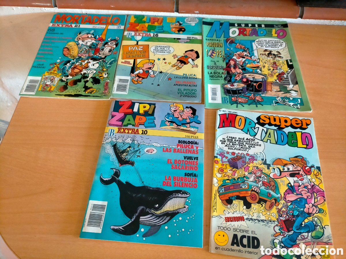 Tebeos: 5 COMIC LOTE: 1 MORTADELO EXTRA, 2 SUPER MORTADELO Y 2 ZIPI ZAPE( uno dificil) jj