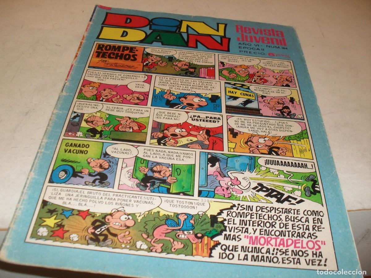 Tebeos: DIN DAN,2&ordf; EPOCA,N&ordm; 186,SIN BILLETES,CON ANUNCIO PULGARCITO 50&ordm; ANIVERSARIO,DE 385,BRUGUERA,1968