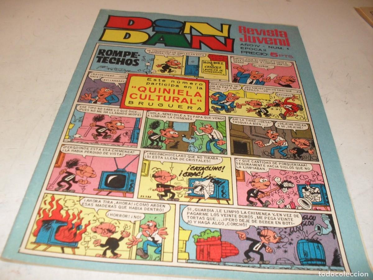 Tebeos: DIN DAN,2&ordf; EPOCA,N&ordm; 6,PRIMEROS N&ordm;, CON 4 CROMOS DE FUTBOL,DE 385,BRUGUERA,1968