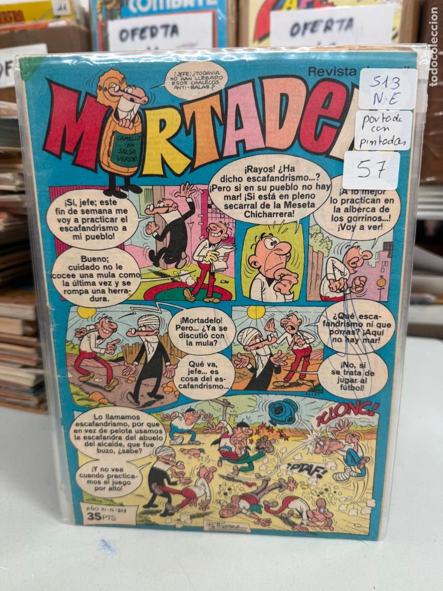 Tebeos: MORTADELO EDITORIAL BRUGUERA NUMERO 513 PORTADA CON PINTADAS