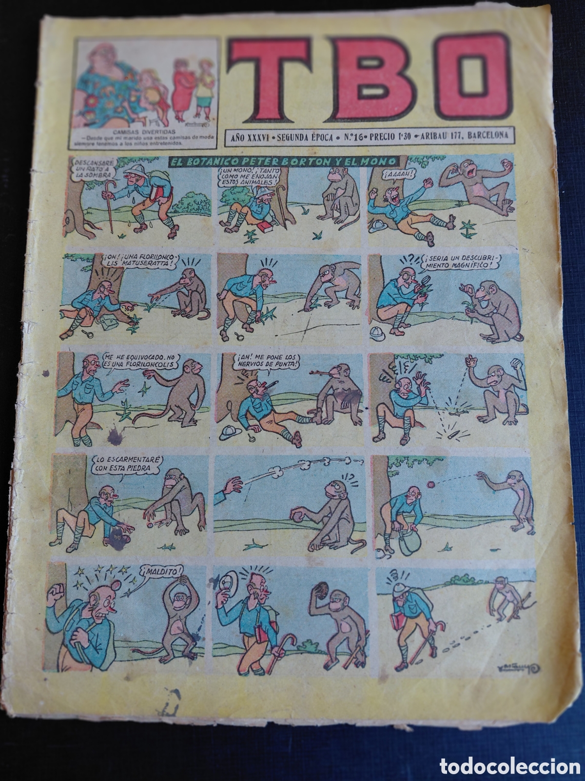 Tebeos: TEBEO TBO.A&Ntilde;O XXXVI.2a &Eacute;POCA.N&deg;16.EL BOTANICO PETER BORTON Y EL MONO-A&Ntilde;O 1952