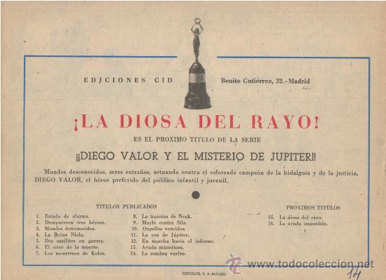 Tebeos: DIEGO VALOR N&ordm;  14.  2&ordf; SERIE. EDITORIAL EDICIONES CID. A&Ntilde;O:1957  (ORIGINAL) - Foto 2