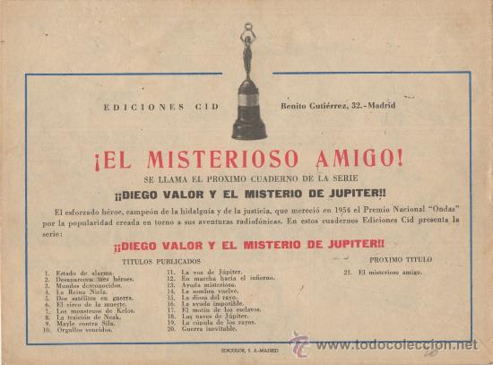 Tebeos: DIEGO VALOR N&ordm;  20. 2&ordf; SERIE. EDITORIAL EDICIONES CID. A&Ntilde;O:1957  (ORIGINAL) - Foto 2
