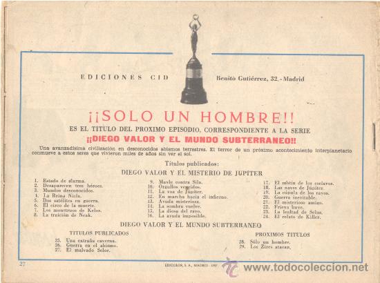 Tebeos: DIEGO VALOR N&ordm;  27. 2&ordf; SERIE. EDITORIAL EDICIONES CID. A&Ntilde;O:1957  (ORIGINAL) - Foto 2