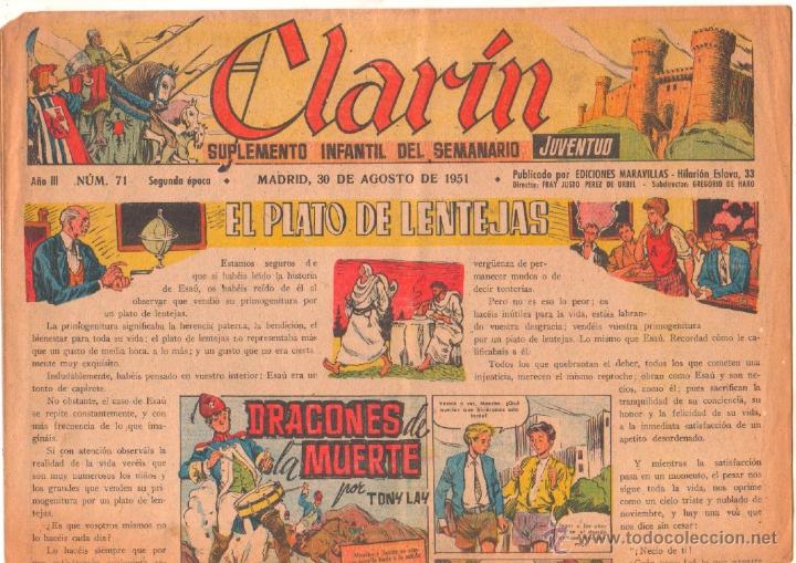 Tebeos: CLARIN N&ordm; 71 ORIGINAL 1951 - 41 X 29 CMS.TONY LAY - Foto 1
