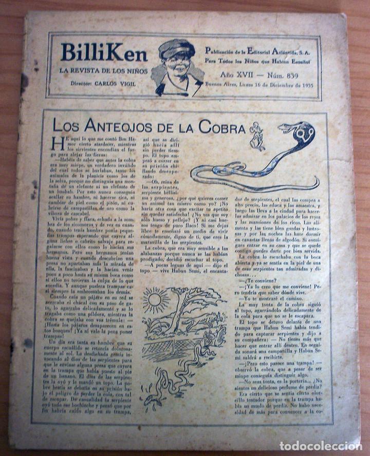 Tebeos: BILLIKEN - N&Uacute;MERO 839 - A&Ntilde;O 1935 - Foto 1