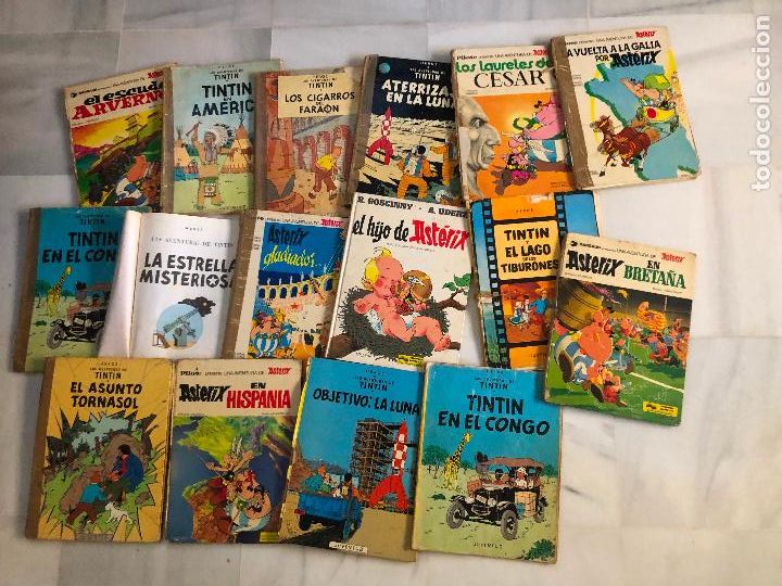 Tebeos: 17 asterix, tintin a&ntilde;os 70 deteriorados - Foto 1