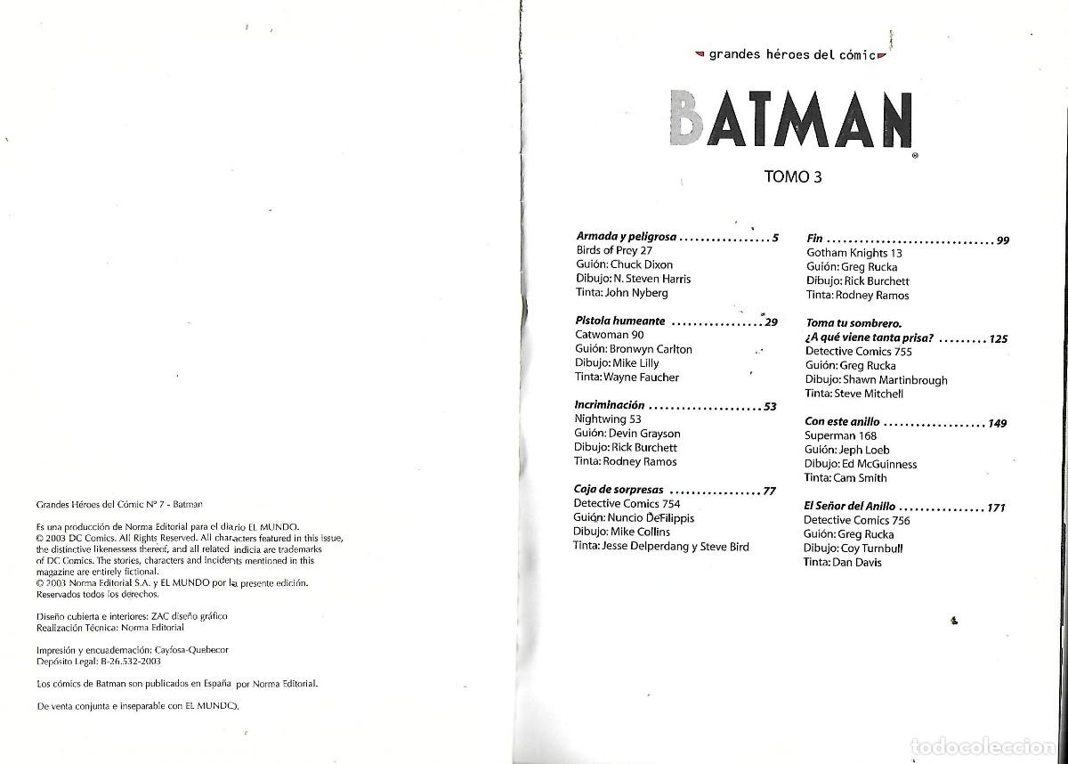 Tebeos: PD- BATMAN 3 - GRANDES HEROES DEL C&Oacute;MIC CON 190 Pags. DEL 2003 - Foto 2