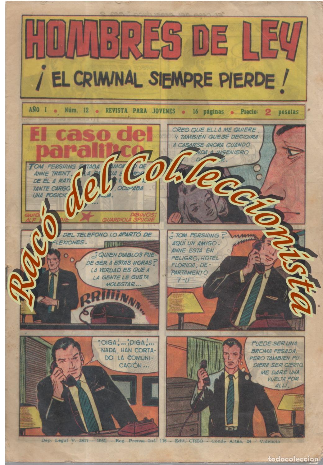 Giornalini: HOMBRES DE LEY , A&Ntilde;O 1 N. 12, EL CRIMINAL SIEMPRE PIERDE, EDITORIAL CREO, ORIGINAL DE 1961