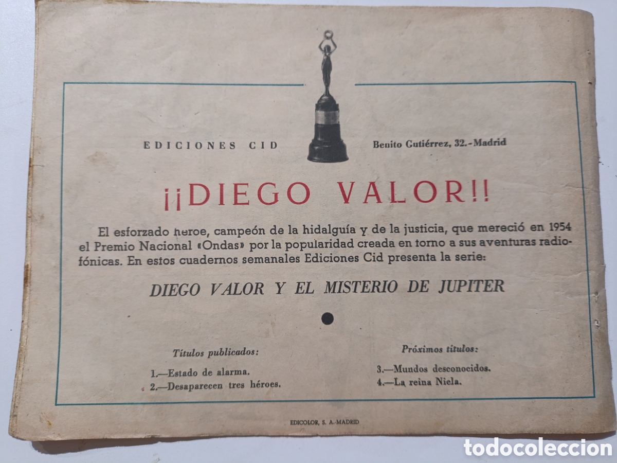 Tebeos: Diego Valor Num 2 Desaparecen 3 Heroes. Original 1957 - Foto 2