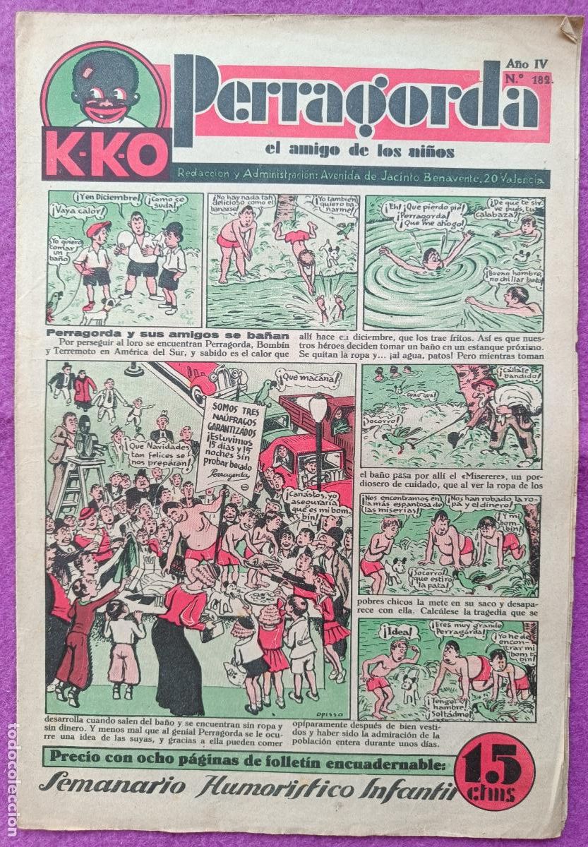 BDs: TEBEO PERRAGORDA EL AMIGO DE LOS NI&Ntilde;OS K-K-O A&Ntilde;O IV N&ordm;182 ED. GUERRI VALENCIA A&Ntilde;OS 30