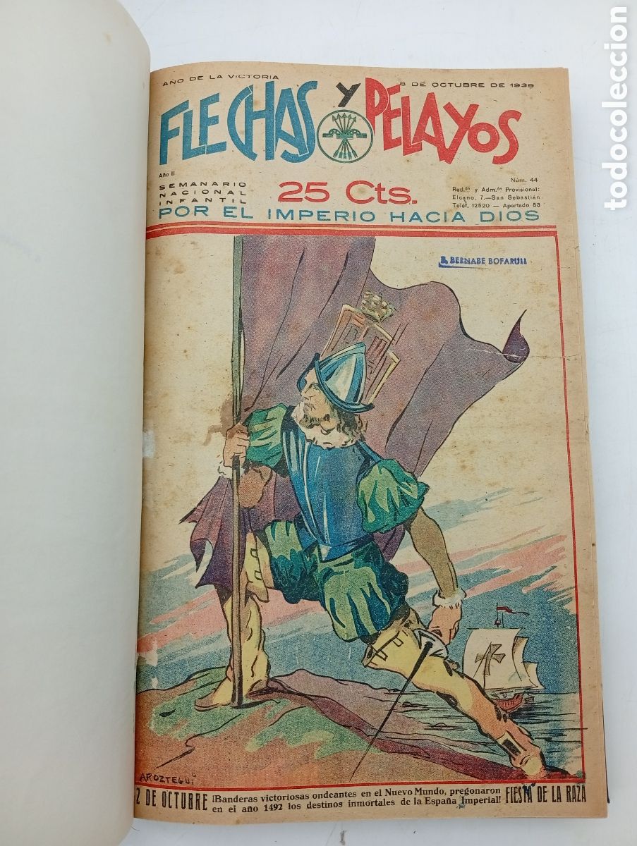 Tebeos: 3 volumenes 56 n&uacute;meros encuadernados comic Flechas y Pelayos 1939 - 1940