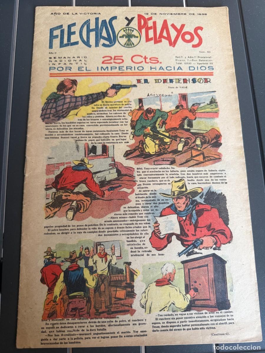 Tebeos: COMIC - ORIGINAL -FLECHAS Y PELAYOS N&ordm; 50 DEL 19- 11- 1.939 DE 25 Cts. SEMANARIO NACIONAL INFANTIL